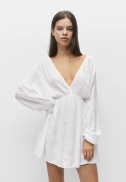 PULL & BEAR Long Sleeve - Short - Jurk - White