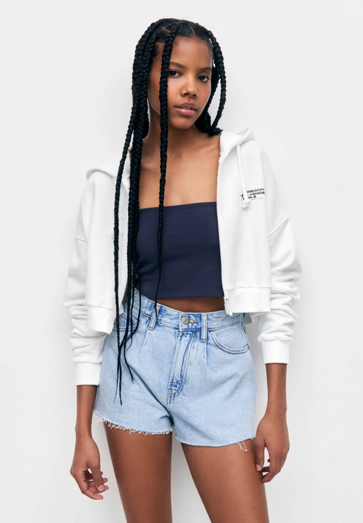 PULL & BEAR Cropped - Sweater Met Rits - White