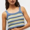 PULL & BEAR Striped Crochet Crop - Top - Blue