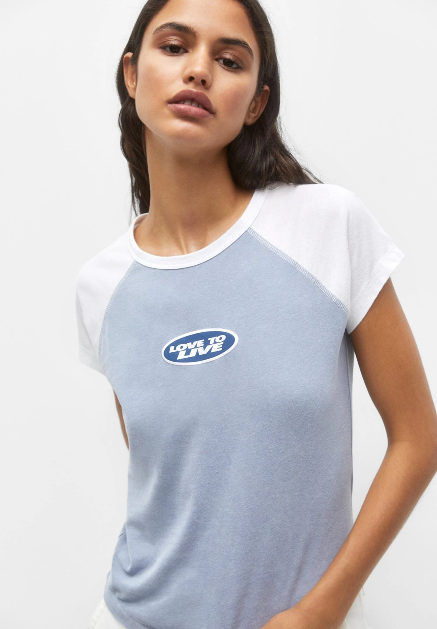 PULL & BEAR With Short Raglan Sleeves - T-Shirt Print - Blue - Afbeelding 4