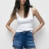 PULL & BEAR High Waist- Jeansshort - Bluegrey
