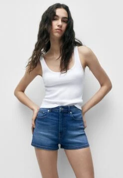 PULL & BEAR High Waist- Jeansshort - Bluegrey