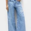 PULL & BEAR Mid-Waist Wide-Leg- Flared Jeans - Blue
