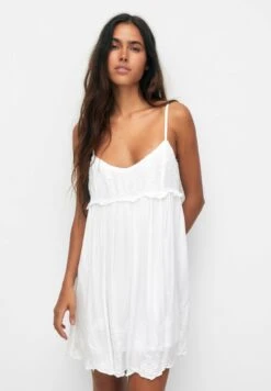 PULL & BEAR Embroidered Short - Jurk - White