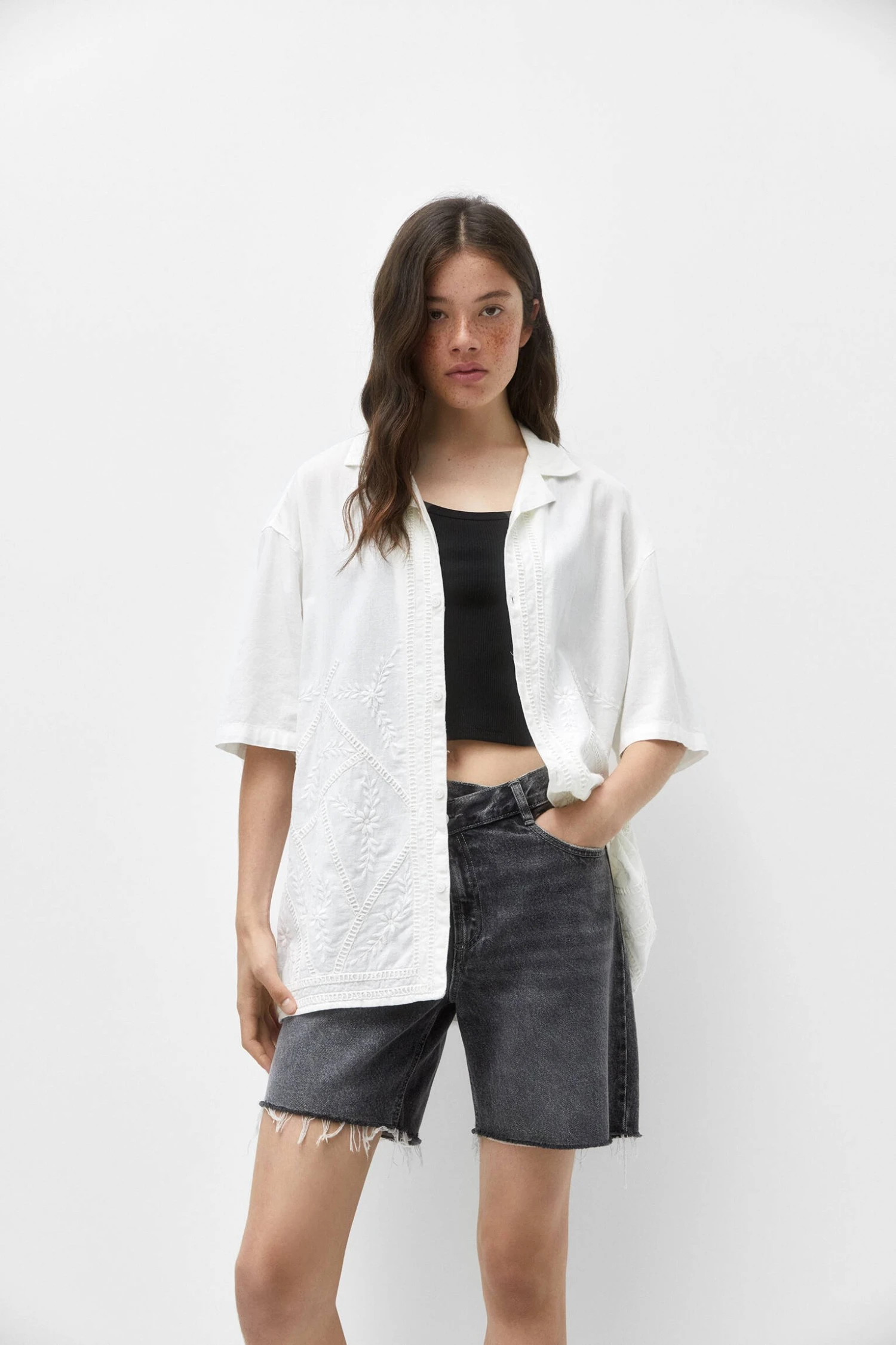 PULL & BEAR With Embroidered Detail - Overhemd - White - Afbeelding 7