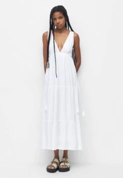 PULL & BEAR V-Neck- Maxi-Jurk - White