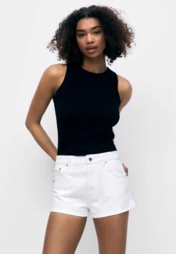 PULL & BEAR Mid-Waist - Jeansshort - White