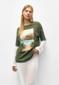 PULL & BEAR With Print - T-Shirt Print - Green