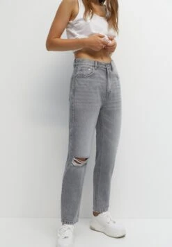 PULL & BEAR Ripped- Straight Leg Jeans - Grey