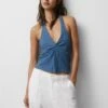 PULL & BEAR Crossover Neckline - Top - Light Blue