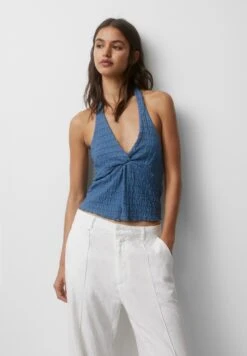 PULL & BEAR Crossover Neckline - Top - Light Blue