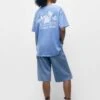 PULL & BEAR Short Sleeve- T-Shirt Print - Blue