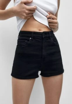 PULL & BEAR High Waist- Jeansshort - Mottled Black