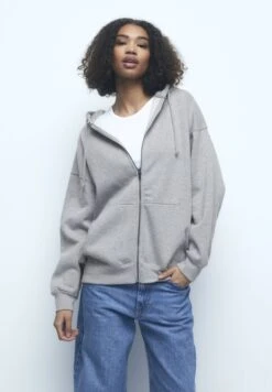PULL & BEAR Basic Oversize- Sweater Met Rits - Grey