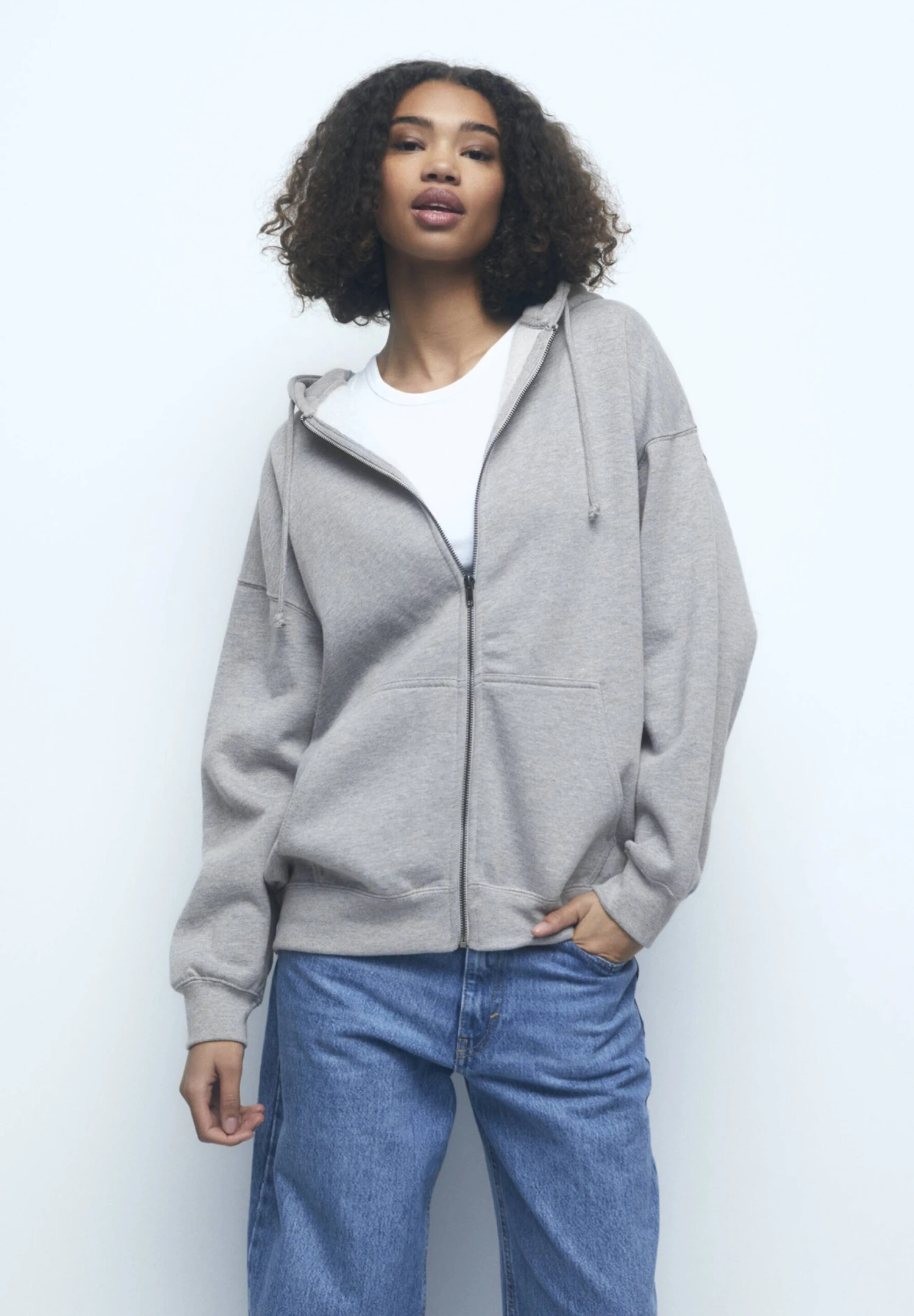 PULL & BEAR Basic Oversize- Sweater Met Rits - Grey