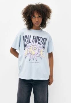 PULL & BEAR Short Sleeve Yin-Yang - T-Shirt Print - Light Blue