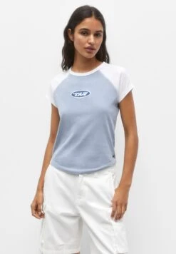 PULL & BEAR With Short Raglan Sleeves - T-Shirt Print - Blue