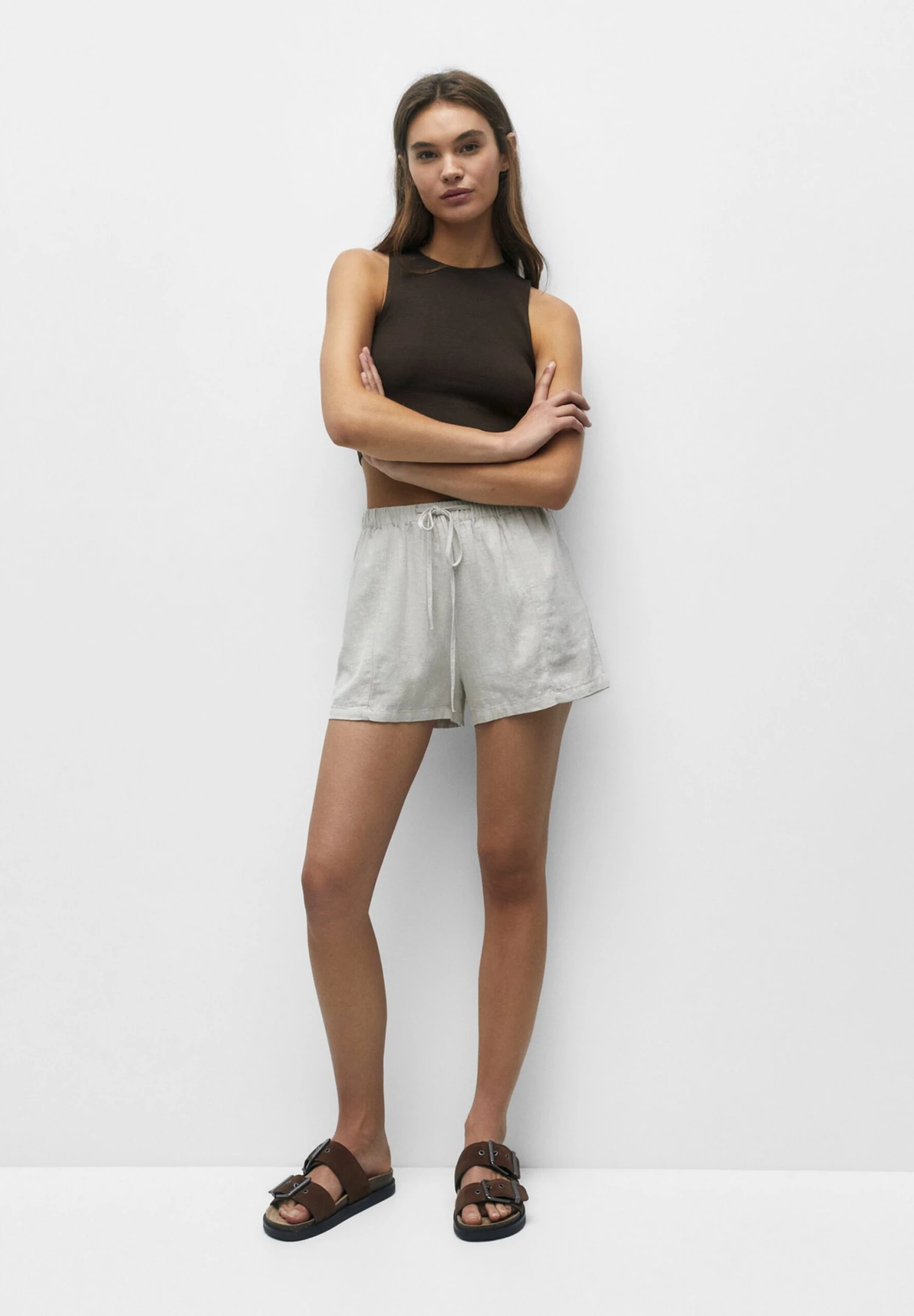 PULL & BEAR Flowing Rustic With Elasticated Waistband - Shorts - Sand - Afbeelding 2