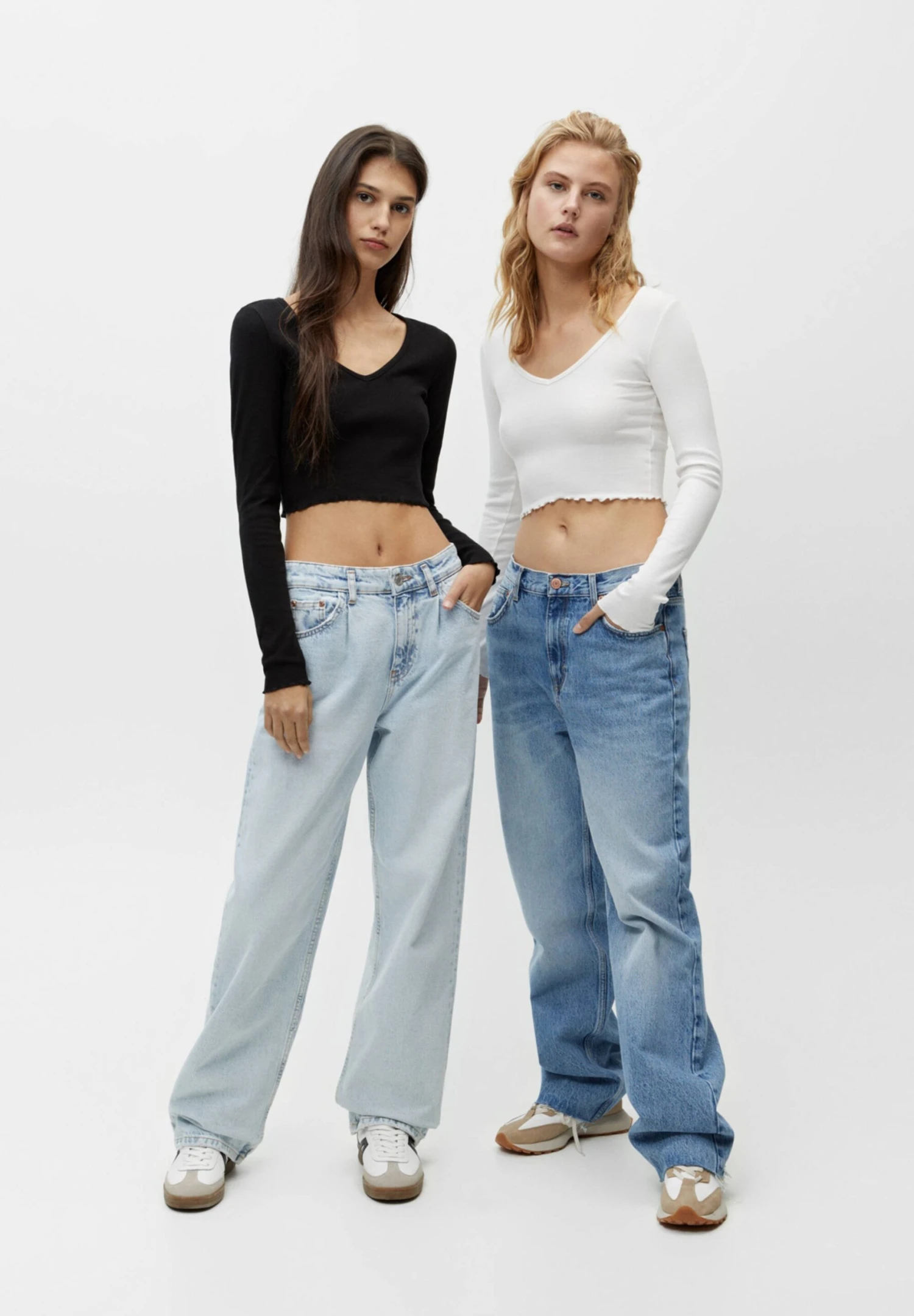 PULL & BEAR Pack Of 2- Longsleeve - Metallic Black/White - Afbeelding 2