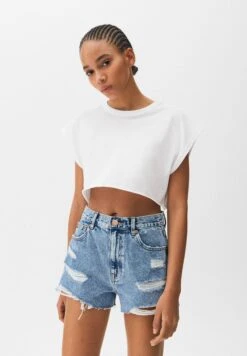 PULL & BEAR Ripped - Jeansshort - Dark Blue Denim