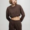 PULL & BEAR Cropped With Elastic Hem - Sweater - Mottled Brown