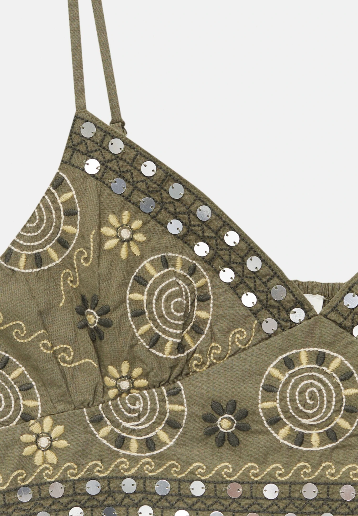 PULL & BEAR Crop Embroidered With Mirrors - Top - Green - Afbeelding 6