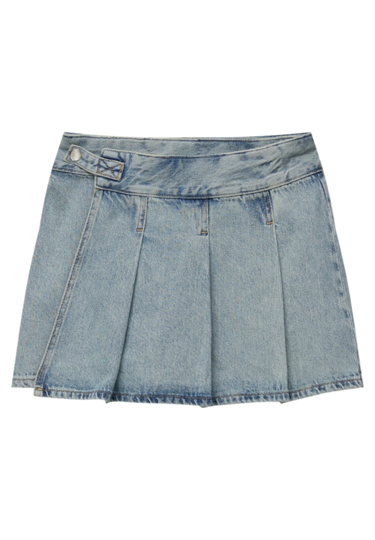 PULL & BEAR With Box Pleats- Wikkelrok - Stone Blue Denim - Afbeelding 6