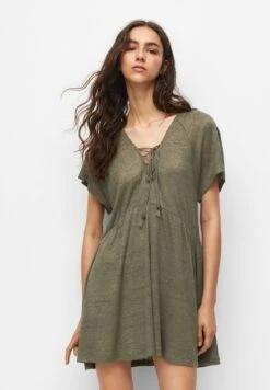 PULL & BEAR Flowing Corset-Style - Gebreide Jurk - Khaki
