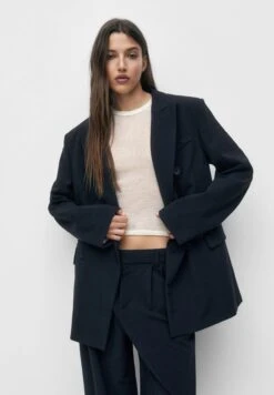 PULL & BEAR With Buttons - Halflange Jas - Dark Blue