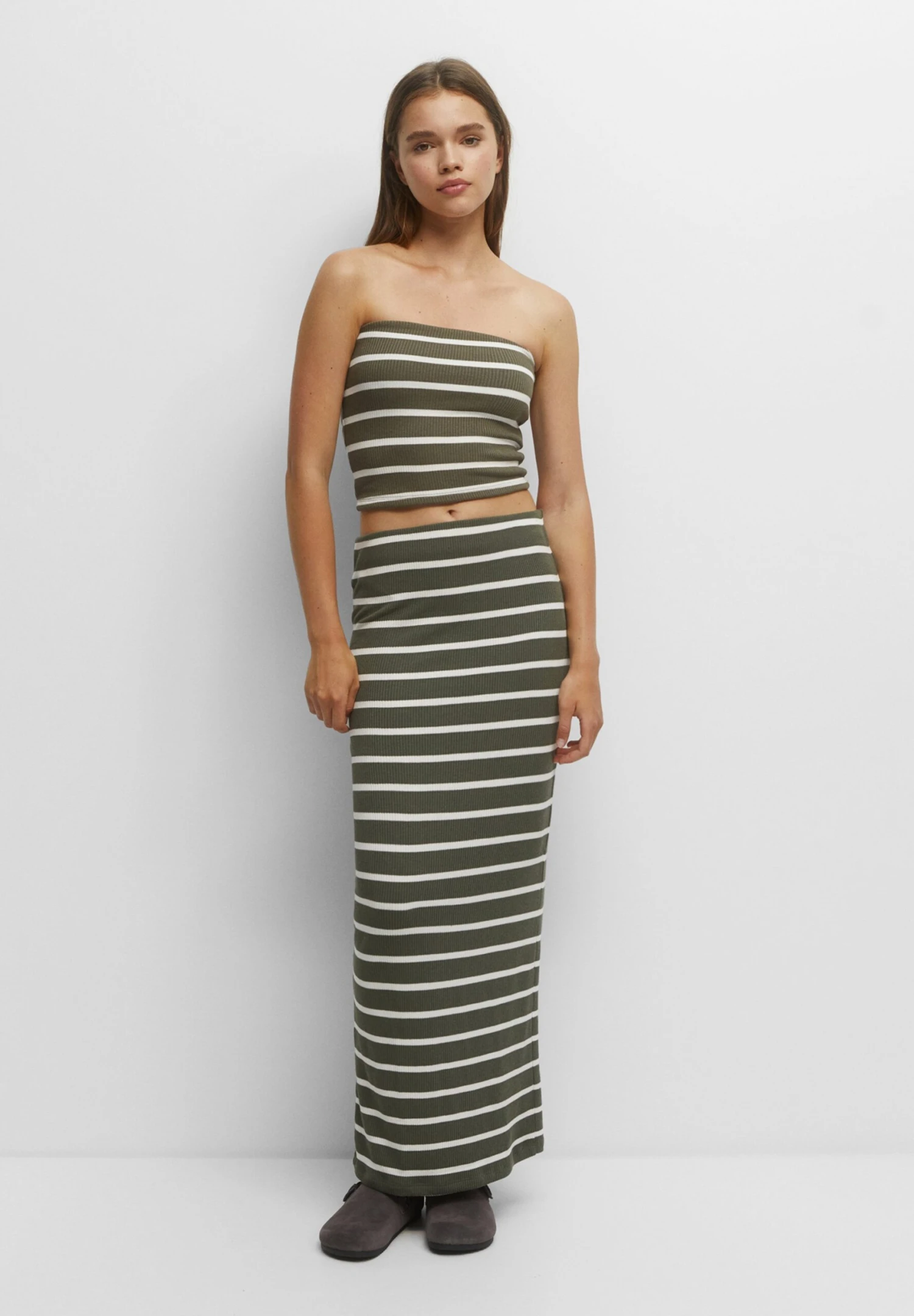 PULL & BEAR Long Striped - Maxirok - Khaki - Afbeelding 2