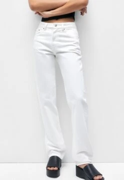 PULL & BEAR Mid Waist Faded - Straight Leg Jeans - White
