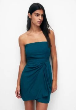 PULL & BEAR Bandeau Mini In Draped Fabric - Cocktailjurk - Green