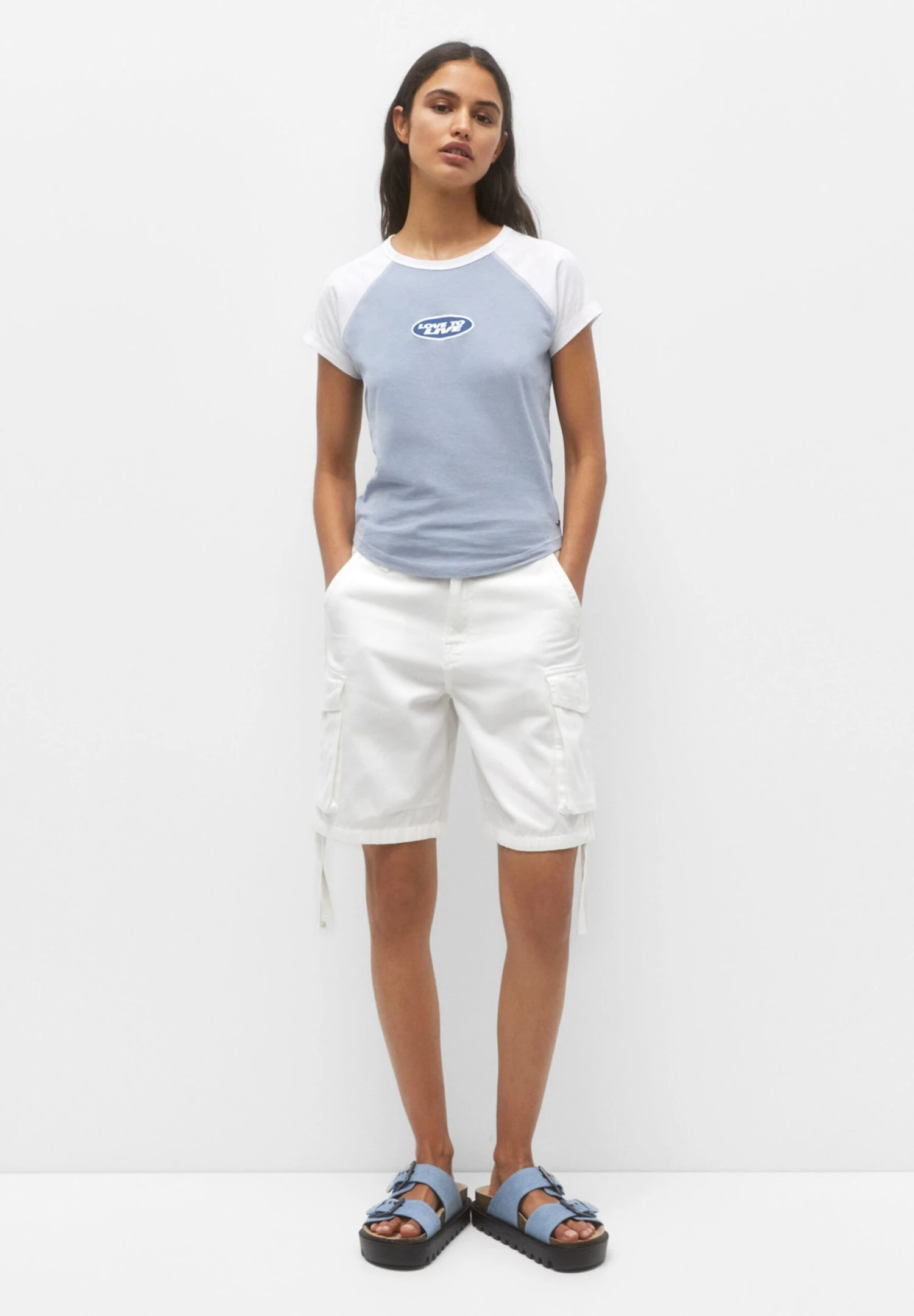 PULL & BEAR With Short Raglan Sleeves - T-Shirt Print - Blue - Afbeelding 2