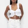 PULL & BEAR Crop With Bow Detail - Top - White