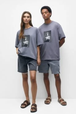 PULL & BEAR David Bowie Photo Print - T-Shirt Print - Grey