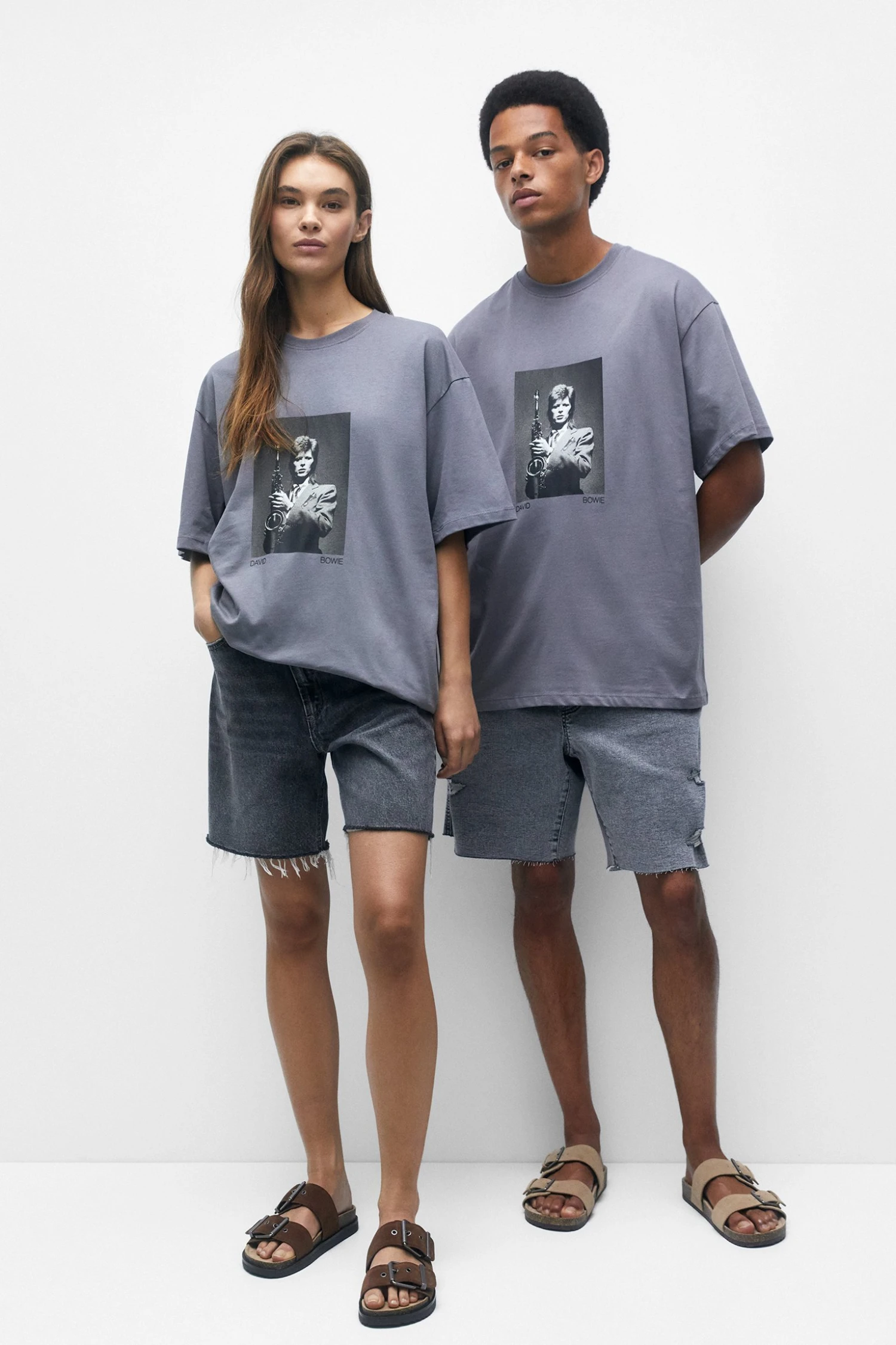 PULL & BEAR David Bowie Photo Print - T-Shirt Print - Grey