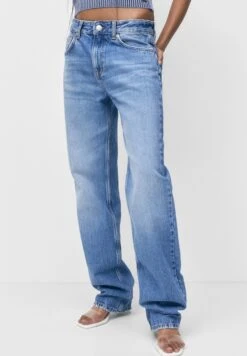 PULL & BEAR Mid-Waist- Straight Leg Jeans - Blue Denim
