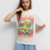 PULL & BEAR Short Sleeve Miami Sunset Graphic - T-Shirt Print - White