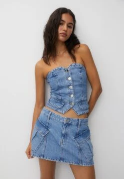 PULL & BEAR Buttoned Corset - Top - Blue Denim