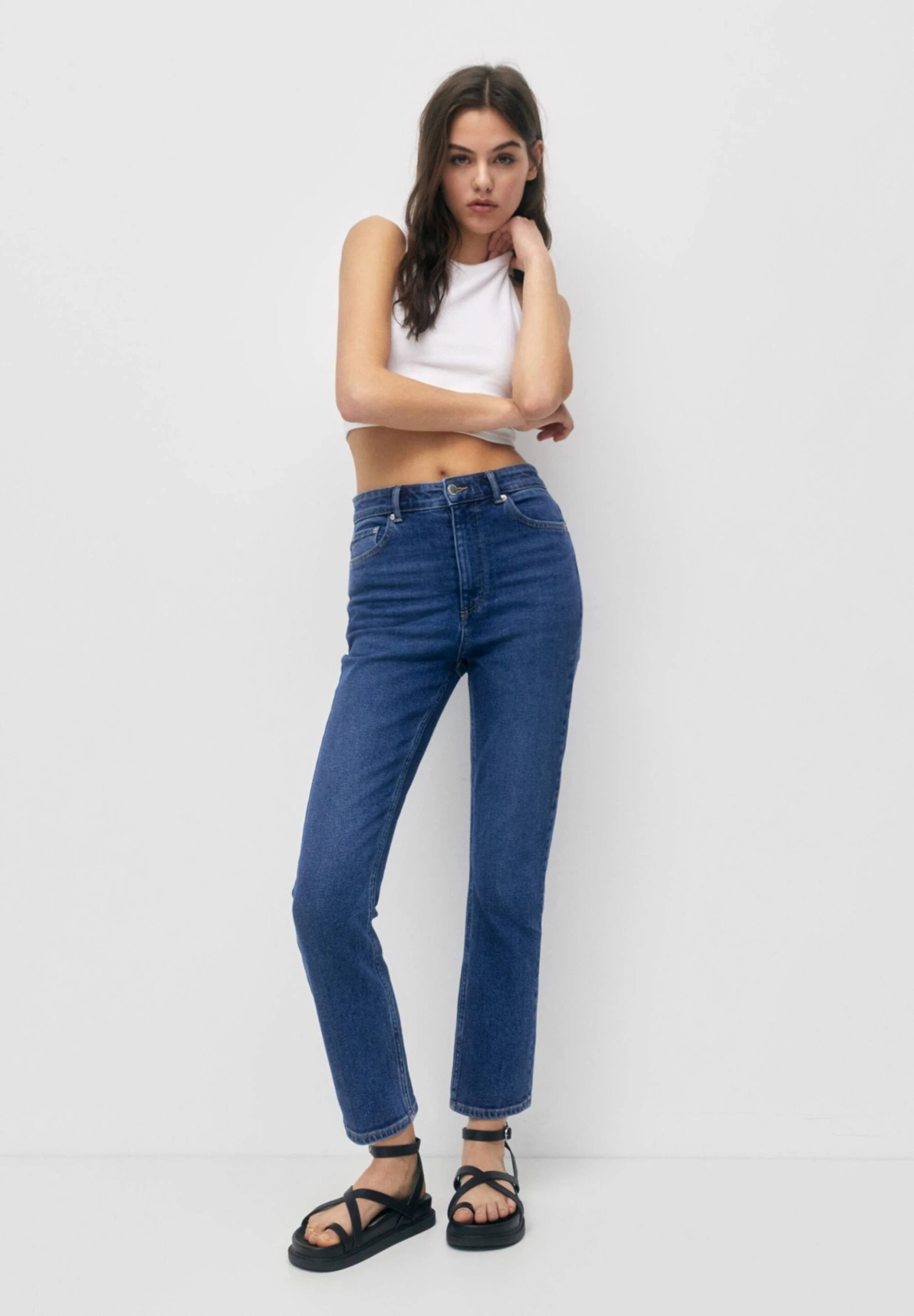 PULL & BEAR High Waist Mom - Slim Fit Jeans - Dark Blue - Afbeelding 2
