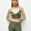 PULL & BEAR Crop Embroidered With Mirrors - Top - Green