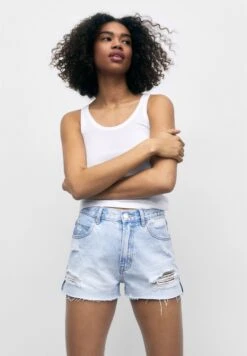 PULL & BEAR Mom-Fit - Jeansshort - Stone Blue Denim