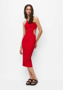 PULL & BEAR Asymmetric Cut-Out Midi - Etui-Jurk - Red