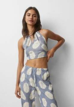 PULL & BEAR Printed Halter-Crop - Top - Light Blue Denim