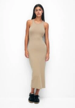 PULL & BEAR Sleeveless Fitted Midi- Jurk - Light Brown