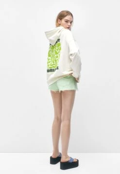 PULL & BEAR Printed- Hoodie - Mottled Beige