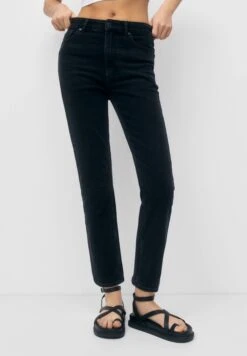 PULL & BEAR High Waist Mom - Slim Fit Jeans - Mottled Black