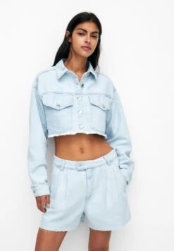 PULL & BEAR Cropped Over - Spijkerjas - Stone Blue Denim
