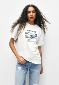 PULL & BEAR The Great Wave Off Kanagawa - T-Shirt Print - White