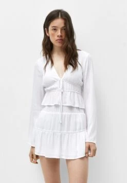 PULL & BEAR With Shirring And Ruffles - A-Lijn Rok - White